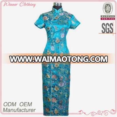 slim fit flower embroidered mandarin collar high quality sexy cheongsam for woman