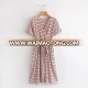 Women's pink color striped design short-sleeves long loose clothing dress